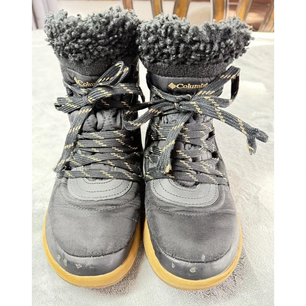 Columbia Boots Womens Size 6 Black Waterproof Winter Snow Faux Fur Ankle Lace Up
